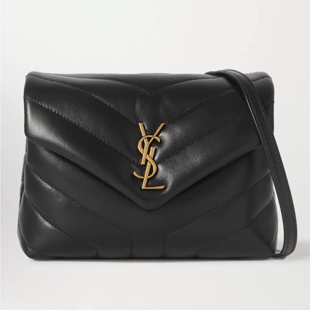 Authentic Saint Laurent Toy Loulou quilted leather bag, black w/ Gold Hardware